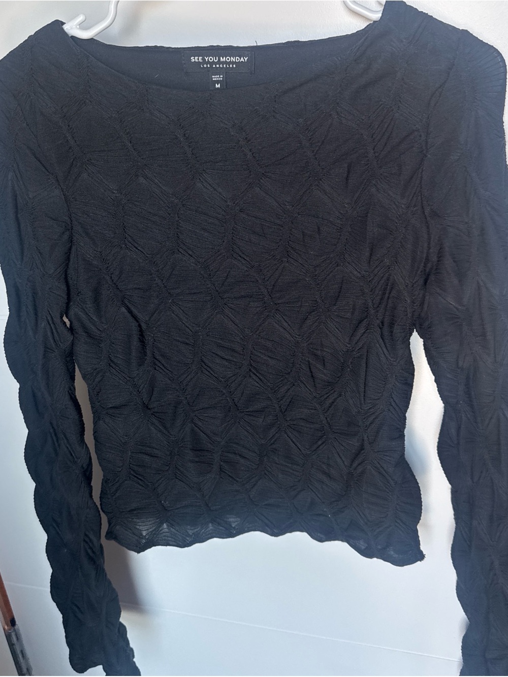 See You Monday Black Textured Long Sleeve Tee